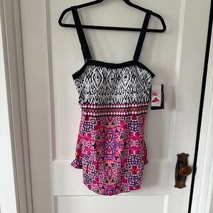 Maxine of Hollywood Pink and Black Patterned One Piece Swimsuit